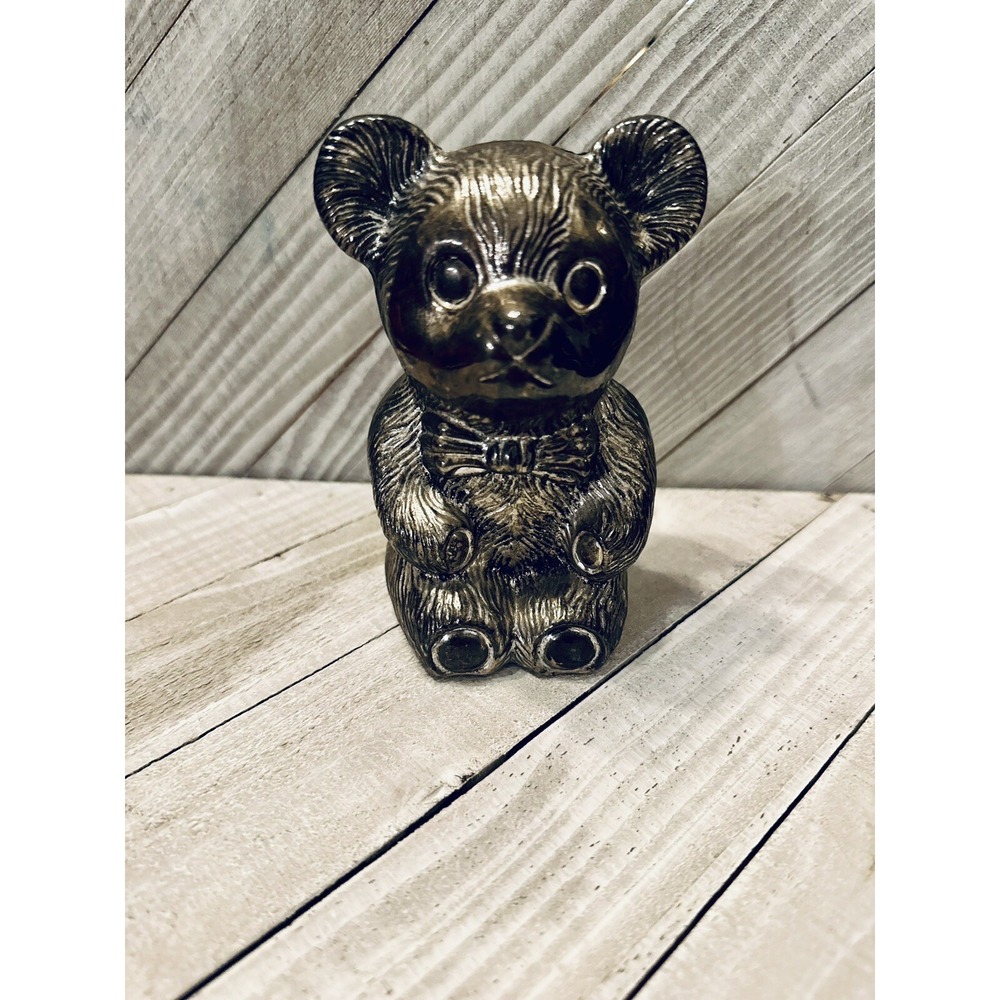 Hobby House Silverplated Teddy Bear Coin Bank Made in Hong Kong Cute Collectible
